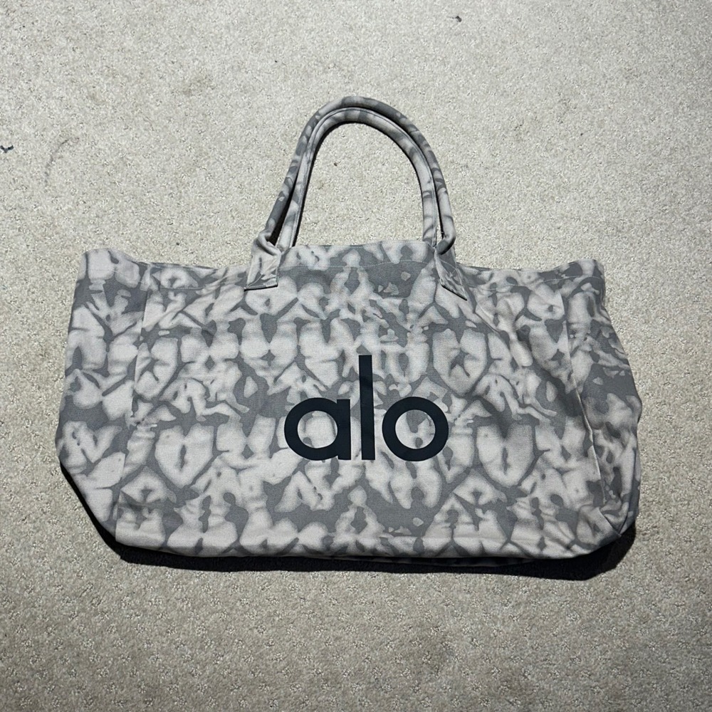 Alo Yoga Tie Dye Canvas Tote Bag Grey White Oversized Gym Shopper